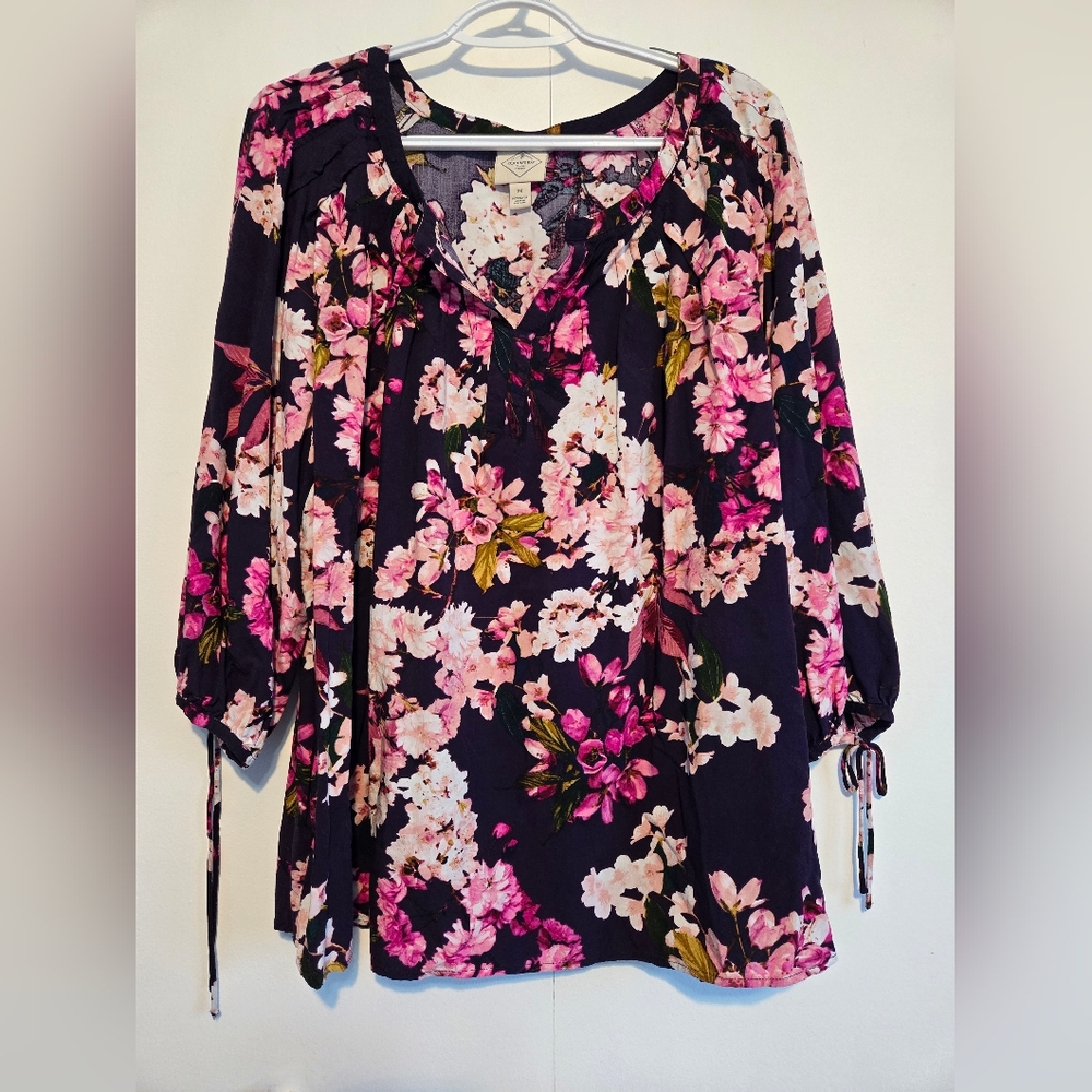 St John’s Bay‎ Floral Peasant Top 2X Boho 3/4 Sleeve Rayon Blouse
